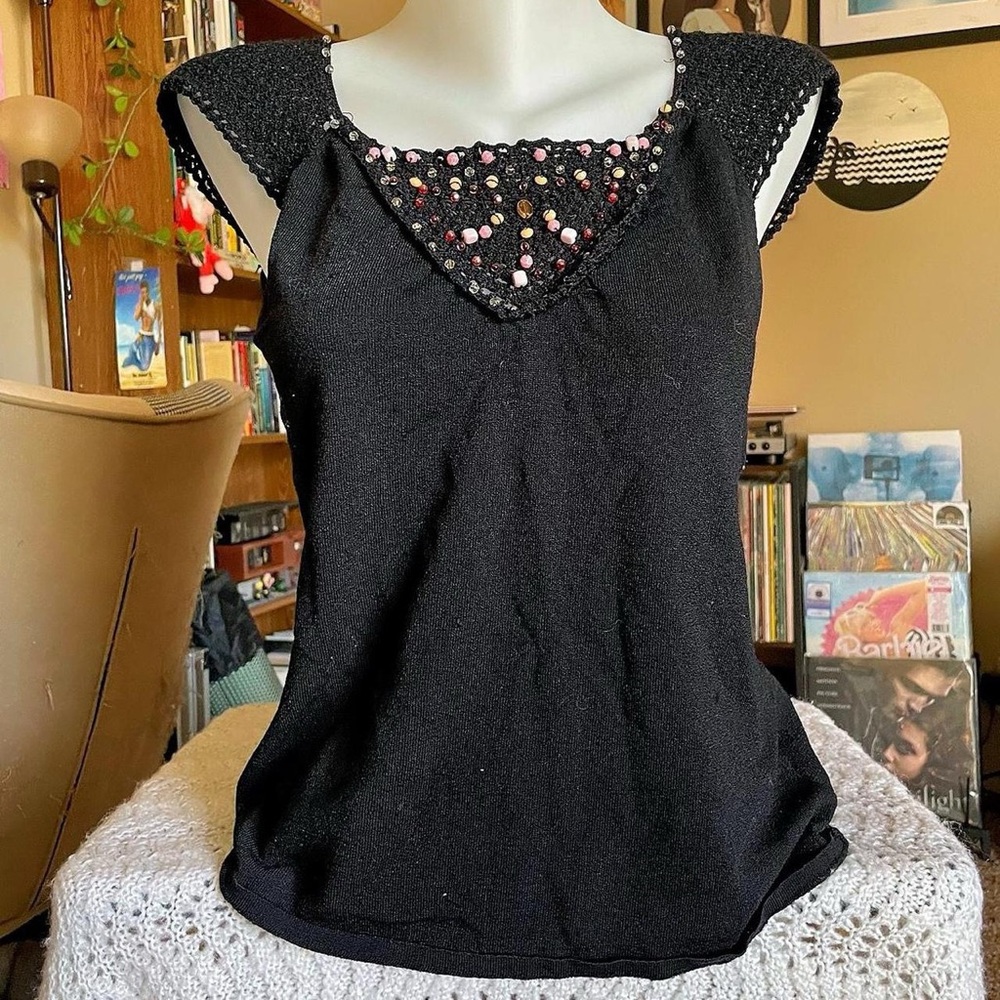 AS IS 90s/y2k black knit beaded blouse / Nine & Comapny, Nine West / sz unknown